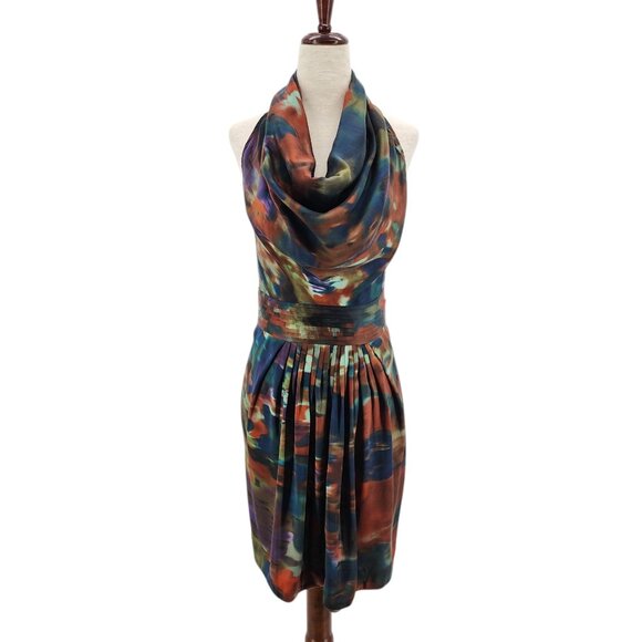 Catherine Malandrino Womens 2 Dress Silk Multicolor Abstract Cowl Neck Mini - Picture 1 of 11